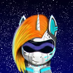 Size: 2000x2000 | Tagged: safe, artist:enteryourponyname, derpibooru import, oc, android, pony, robot, unicorn, clothes, cyberpunk, glow, headphones, image, lineless, png, simple background, solo, stars