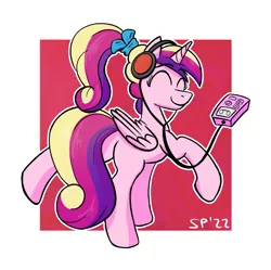 Size: 1557x1549 | Tagged: safe, artist:single purpose, derpibooru import, princess cadance, canterlot wedding 10th anniversary, dancing, eyes closed, headphones, image, png, solo, younger