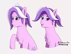 Size: 2234x1704 | Tagged: safe, artist:autumnsfur, artist:autumnsfurart, derpibooru import, diamond tiara, earth pony, pony, friendship is magic, blue eyes, bust, chest fluff, crown, diamond, digital art, female, fluffy, g4, image, jewelry, mare, older, older diamond tiara, png, ponytail, portrait, purple mane, regalia, short hair, simple background, solo, tiara, tied hair