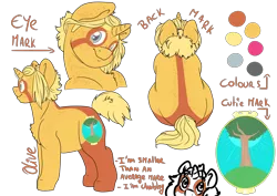 Size: 1280x905 | Tagged: safe, artist:saasart, derpibooru import, oc, oc:olive, pony, unicorn, blonde mane, brown coat, chest fluff, chonk, chubby, cutie mark, female, freckles, horn, image, mare, markings, orange coat, png, rear view, reference sheet, short, side view, simple background, transparent background, unicorn oc