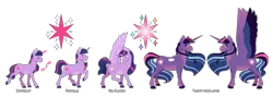 Size: 7000x2460 | Tagged: safe, artist:jackiebloom, derpibooru import, twilight sparkle, twilight sparkle (alicorn), alicorn, unicorn, age progression, hoers, image, png, simple background, solo, transparent background, unicorn twilight