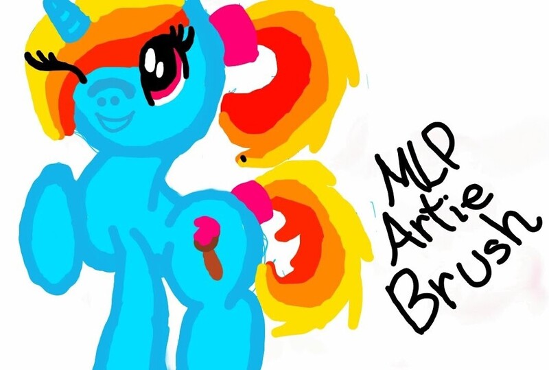 Size: 1069x720 | Tagged: safe, artist:mlpluckycharm, derpibooru import, oc, oc:artie brush, unofficial characters only, pony, unicorn, female, horn, image, jpeg, mare, multicolored hair, one eye closed, paint, paintbrush, ponytail, rainbow hair, raised hoof, simple background, smiling, text, white background, wink, youtube link