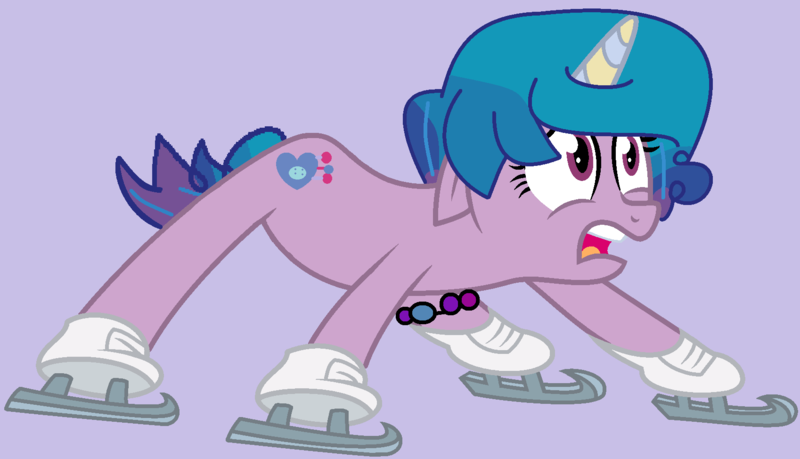 Size: 1698x974 | Tagged: safe, artist:jadeharmony, artist:princesslilybrush, derpibooru import, izzy moonbow, pony, unicorn, winter wrap up, base used, female, g5, ice skates, ice skating, image, mare, open mouth, png, purple background, simple background, solo