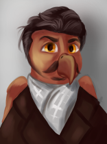 Size: 156x210 | Tagged: safe, derpibooru import, oc, unofficial characters only, gryphon, equestria at war mod, beak, bust, clothes, facial hair, gray background, griffon oc, griffonized, hair, image, josef stalin, moustache, orange eyes, png, portrait, simple background, solo, species swap, wings