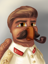 Size: 156x210 | Tagged: safe, derpibooru import, oc, unofficial characters only, gryphon, equestria at war mod, clothes, facial hair, folded wings, gray background, griffon oc, griffonized, hair, image, josef stalin, moustache, orange eyes, pipe, png, simple background, species swap, uniform, wings