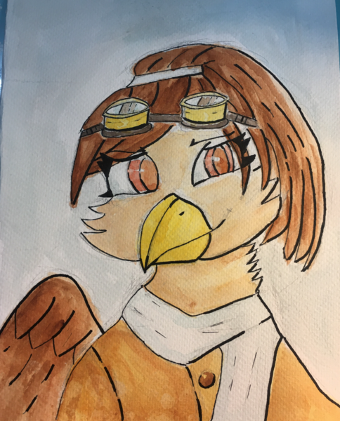 Size: 2763x3422 | Tagged: safe, artist:schwarz, derpibooru import, oc, oc:zahnrad, gryphon, clothes, goggles, image, png, traditional art, watercolor painting