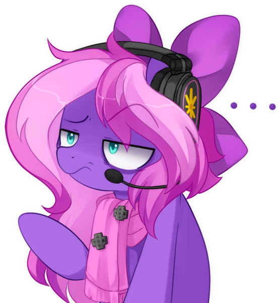 Size: 1000x1079 | Tagged: safe, artist:loyaldis, derpibooru import, oc, oc:lillybit, unofficial characters only, pony, adorkable, annoyed, bow, clothes, cute, dork, gaming headphones, gaming headset, headphones, headset, image, png, scarf, solo