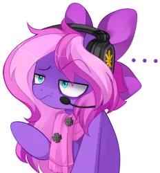 Size: 1000x1079 | Tagged: safe, artist:loyaldis, derpibooru import, oc, oc:lillybit, unofficial characters only, pony, adorkable, annoyed, bow, clothes, cute, dork, gaming headphones, gaming headset, headphones, headset, image, png, scarf, solo