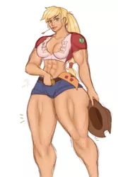 Size: 1000x1500 | Tagged: suggestive, artist:mmmmmmagick, derpibooru import, applejack, human, abs, applebucking thighs, applejack's hat, applejacked, cowboy hat, female, hat, humanized, image, jpeg, muscles, muscular female, simple background, sketch, solo, solo female, straw in mouth, thighs, thunder thighs, white background