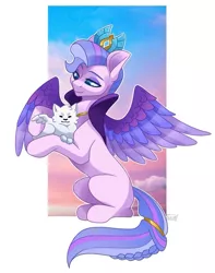 Size: 809x1027 | Tagged: safe, artist:noxvoca, artist:scribble, derpibooru import, cloudpuff, queen haven, pegasus, pony, crown, female, g5, image, jewelry, jpeg, mare, partially open wings, regalia, wings