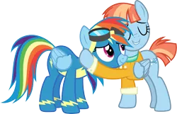 Size: 4655x3000 | Tagged: safe, artist:cloudyglow, derpibooru import, rainbow dash, windy whistles, parental glideance, .ai available, clothes, hug, image, png, simple background, transparent background, uniform, vector, wonderbolts uniform