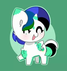 Size: 2809x2977 | Tagged: safe, artist:kittyrosie, derpibooru import, oc, unofficial characters only, alicorn, ^^, abstract background, alicorn oc, blushing, cheek fluff, chest fluff, chibi, cute, ear fluff, eyes closed, horn, image, jpeg, ocbetes, simple background, wings