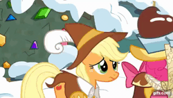Size: 640x360 | Tagged: safe, derpibooru import, screencap, applejack, chancellor puddinghead, pinkie pie, smart cookie, earth pony, pony, hearth's warming eve (episode), season 2, animated, duo, female, gif, gifs.com, image, mare, snow, walking