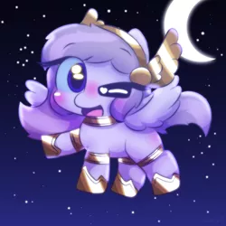 Size: 2000x2000 | Tagged: safe, artist:cushyhoof, derpibooru import, oc, oc:athena (shawn keller), unofficial characters only, pegasus, pony, chibi, cute, female, flying, guardians of pondonia, high res, image, looking at you, mare, night, open mouth, pegasus oc, png, solo, spread wings, wings