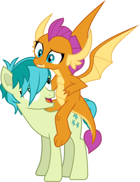 Size: 2454x3185 | Tagged: safe, artist:frownfactory, derpibooru import, sandbar, smolder, dragon, pony, dragoness, dragons riding ponies, female, horn, image, male, png, riding, simple background, smolder riding sandbar, transparent background, vector, wings