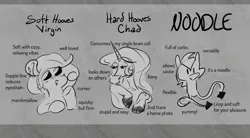 Size: 1280x706 | Tagged: safe, artist:crowneprince, derpibooru import, earth pony, pony, unicorn, blushing, dot eyes, ear fluff, female, grayscale, hooves, hooves debate, image, jpeg, lidded eyes, mare, monochrome, noodle arms, open mouth, smiling, trio