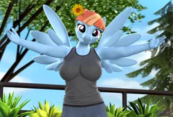 Size: 3173x2160 | Tagged: safe, artist:antonsfms, derpibooru import, windy whistles, anthro, pegasus, clothes, female, flower, flower in hair, happy, hug, image, inviting, jeans, looking at you, makeup, mother, mother's day, open arms, outdoors, pants, png, smiling, smiling at you, solo, spread wings, tanktop, wings