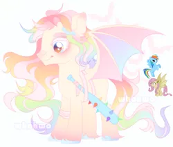 Size: 3040x2577 | Tagged: safe, artist:whohwo, derpibooru import, fluttershy, rainbow dash, bat pony, pony, base used, baseball bat, bat ponified, bat wings, eyelashes, female, flutterbat, fusion, image, makeup, male, mare, multicolored hair, png, race swap, rainbow hair, smiling, stallion, unshorn fetlocks, wings