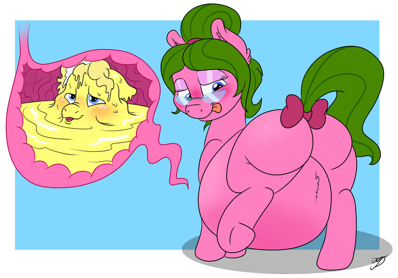 Size: 4000x2800 | Tagged: suggestive, derpibooru import, oc, oc:buttercream, oc:gentle sweet, unofficial characters only, earth pony, pegasus, pony, belly, big belly, butt, digestion, earth pony oc, female, female pred, female predator, fetish, image, jpeg, male, male prey, mare, mare pred, mare predator, melting, melty digestion, oral vore, pegasus oc, stallion, vore, willing prey, willing vore, wings