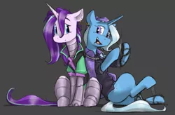 Size: 1763x1155 | Tagged: safe, artist:sinrar, derpibooru import, starlight glimmer, trixie, cyborg, pony, unicorn, cyberpunk, image, png