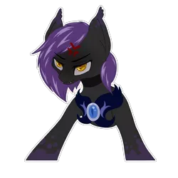 Size: 2300x2300 | Tagged: safe, artist:falses, derpibooru import, oc, oc:star crossed, bat pony, angry, angry eyes, angry mark, armor, ear fluff, fangs, image, imminent murder, markings, night guard armor, png, purple mane, streets of chicolt: a totally legitimate business venture