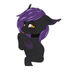 Size: 2300x2300 | Tagged: safe, artist:falses, derpibooru import, oc, oc:star crossed, bat pony, ear fluff, fangs, image, licking, markings, png, purple mane, streets of chicolt: a totally legitimate business venture, sultry, tongue out