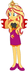 Size: 912x2277 | Tagged: safe, artist:fireluigi29, artist:user15432, derpibooru import, sunset shimmer, fairy, human, equestria girls, bare shoulders, big crown thingy, clothes, crown, cutie mark, cutie mark on clothes, dress, element of empathy, element of forgiveness, element of magic, fairy princess, fairy wings, fairyized, fall formal outfits, hand on hip, high heels, image, jewelry, pink dress, png, red wings, regalia, shoes, simple background, strapless, transparent background, wings