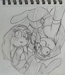 Size: 1836x2110 | Tagged: safe, artist:lockheart, derpibooru import, oc, unofficial characters only, earth pony, pony, duo, female, grayscale, image, jpeg, looking at you, mare, monochrome, nun, pencil drawing, traditional art