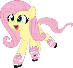 Size: 5383x5000 | Tagged: safe, artist:jhayarr23, derpibooru import, fluttershy, pegasus, pony, commission, cute, female, image, mare, open mouth, open smile, png, roller skates, rollerblades, shyabetes, simple background, smiling, transparent background, ych result