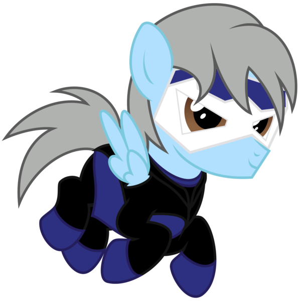 Size: 3560x3570 | Tagged: safe, artist:strategypony, derpibooru import, oc, oc:sacred sky heart, unofficial characters only, pegasus, pony, clothes, colt, costume, dc comics, flying, foal, image, male, mask, pegasus oc, png, simple background, static shock, superhero, superhero costume, transparent background, wings