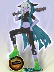 Size: 1536x2048 | Tagged: safe, alternate version, artist:batipin, derpibooru import, limestone pie, queen chrysalis, equestria girls, baseball bat, belly button, clothes, crystal ball, equestria girls-ified, grogar's orb, hoodie, image, jpeg, midriff, multiple variants, open mouth, open smile, smiling, solo