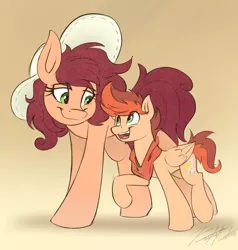 Size: 3800x4000 | Tagged: safe, artist:kaylerustone, derpibooru import, oc, oc:amber rustone, oc:kayle rustone, unofficial characters only, earth pony, pegasus, pony, clothes, colt, cowboy hat, female, foal, hat, image, jpeg, looking at each other, looking at someone, looking up, male, mare, mother and child, mother and son, mother's day, simple background, smiling, stallion