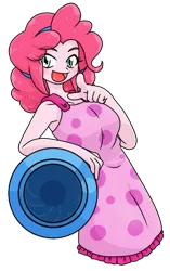 Size: 403x642 | Tagged: safe, artist:batipin, derpibooru import, pinkie pie, equestria girls, breasts, image, open mouth, party cannon, png, simple background, transparent background