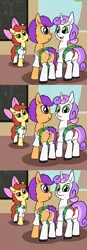 Size: 1130x3240 | Tagged: suggestive, artist:happy harvey, derpibooru import, apple bloom, scootaloo, sweetie belle, earth pony, pegasus, pony, unicorn, bow, butt, chalkboard, clothes, comic, cute, cutie mark crusaders, drawn on phone, female, filly, foal, foalcon, hair bow, image, looking at each other, looking at someone, looking at you, looking back, panties, png, presenting, school uniform, schoolgirl, shirt, shoes, skirt, skirt lift, socks, sweetie butt, talking, thigh highs, tree, underage, underwear, upskirt, window