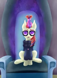 Size: 1558x2113 | Tagged: safe, artist:moonlightrift, derpibooru import, moondancer, pony, unicorn, castle of the royal pony sisters, glow, glowing eyes, image, magic, moonlight, png, solo, throne, throne room