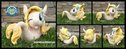 Size: 4500x1754 | Tagged: safe, artist:peruserofpieces, derpibooru import, oc, oc:phoenix, unofficial characters only, seapony (g4), :p, arm behind head, convention, female, image, irl, looking at you, mascot, photo, plushie, png, seaquestria fest, smiling, smiling at you, solo, solo female, tongue out