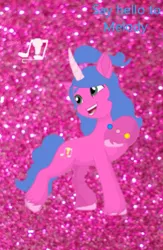 Size: 735x1129 | Tagged: safe, derpibooru import, melody, pony, unicorn, my little pony tales, my little pony: a new generation, female, g1, g1 to g5, g5, generation leap, glitter, horn, image, jpeg, mare, music notes, ponytail, race swap, smiling, text