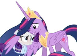 Size: 3692x2704 | Tagged: safe, artist:tsetsera, derpibooru import, rarity, twilight sparkle, twilight sparkle (alicorn), alicorn, the last problem, blushing, duo, female, hug, image, lesbian, lidded eyes, looking at each other, looking at someone, older, older rarity, older twilight, png, rarilight, shipping, smiling, winghug, wings