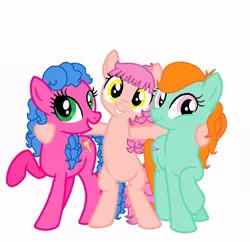 Size: 924x896 | Tagged: safe, derpibooru import, bright eyes, melody, patch (g1), earth pony, pony, my little pony tales, bipedal, female, g1, g1 to g4, g4, generation leap, image, jpeg, mare, raised hoof, simple background, smiling, white background