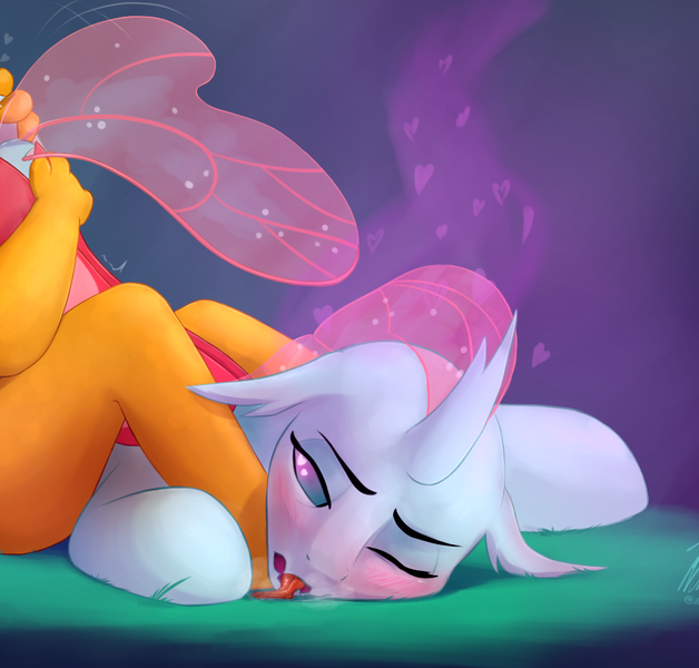 Size: 974x930 | Tagged: questionable, edit, ocellus, smolder, changedling, changeling, blushing, cropped, cropped porn, dragon on changeling action, face down ass up, image, implied cunnilingus, implied oral, implied sex, png, smocellus, tongue out