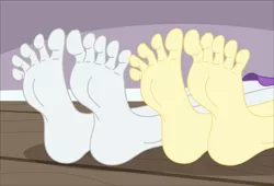 Size: 1993x1352 | Tagged: suggestive, artist:niban-destikim, derpibooru import, edit, fluttershy, rarity, equestria girls, ankles, barefoot, duo, duo female, feet, female, fetish, foot fetish, image, jpeg, soles, spread toes, toes, update
