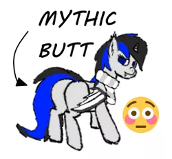 Size: 304x281 | Tagged: suggestive, artist:fruityhorssse, derpibooru import, oc, oc:mythic, bat, bat pony, unicorn, 1000 hours in ms paint, bat pony oc, bat wings, clothes, emoji, flushed face, image, png, scarf, solo, wings