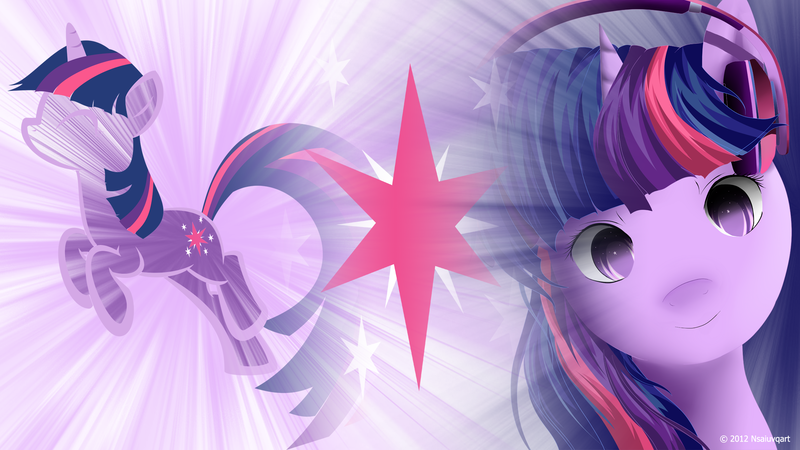 Size: 1920x1080 | Tagged: safe, artist:nsaiuvqart, derpibooru import, twilight sparkle, pony, unicorn, 2012, cutie mark, female, headphones, image, mare, png, unicorn twilight, wallpaper