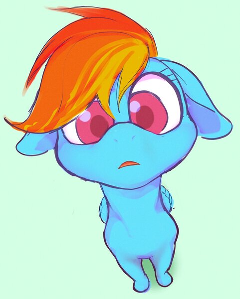 Size: 1831x2286 | Tagged: safe, artist:noupu, derpibooru import, rainbow dash, pegasus, pony, close-up, colored pupils, female, fisheye lens, floppy ears, green background, image, jpeg, looking at you, mare, open mouth, simple background, solo