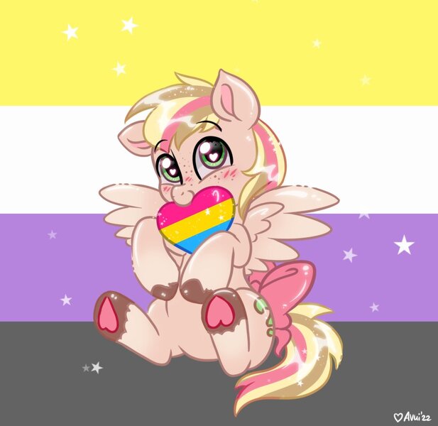 Size: 905x880 | Tagged: safe, artist:avui, derpibooru import, oc, oc:vanilla twirl, pegasus, commission, image, jpeg, pride, pride flag, pride month, pride ponies, solo, ych example, ych result, your character here