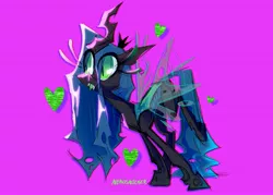 Size: 3453x2468 | Tagged: safe, artist:nekosnicker, derpibooru import, queen chrysalis, changeling, changeling queen, colored sketch, cute, cutealis, error, fangs, female, flapping, flapping wings, glitch, heart, image, jpeg, leaning forward, long eyelashes, simple background, tongue out, wings