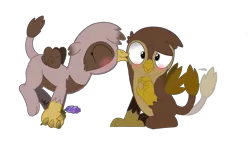 Size: 2046x1151 | Tagged: safe, artist:beesmeliss, derpibooru import, oc, oc:garveren, oc:gianna, unofficial characters only, gryphon, chickub, flower, image, kissing, png, simple background, transparent background