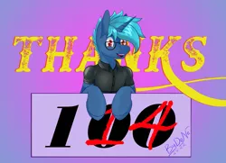 Size: 2967x2149 | Tagged: safe, artist:bydena, derpibooru import, oc, oc:bydena, pony, unicorn, blue hair, glasses, image, male, png, red eyes, thank you