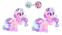 Size: 2990x1724 | Tagged: safe, artist:mint-light, artist:vernorexia, derpibooru import, cozy glow, princess cadance, oc, pony, unicorn, alternate design, blue mane, blushing, body markings, bow, commission, facial markings, female, freckles, fusion, g4, gradient hooves, gradient horn, hair bow, heart, horn, image, long mane, mare, multicolored hair, pastel, pink mane, png, purple mane, simple background, tail, tail bow, transparent background