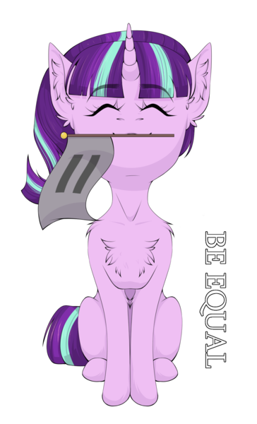 Size: 1080x1780 | Tagged: safe, artist:lunciakkk, derpibooru import, starlight glimmer, chest fluff, commission, ear fluff, equality, flag, image, mouth hold, png, simple background, solo, transparent background